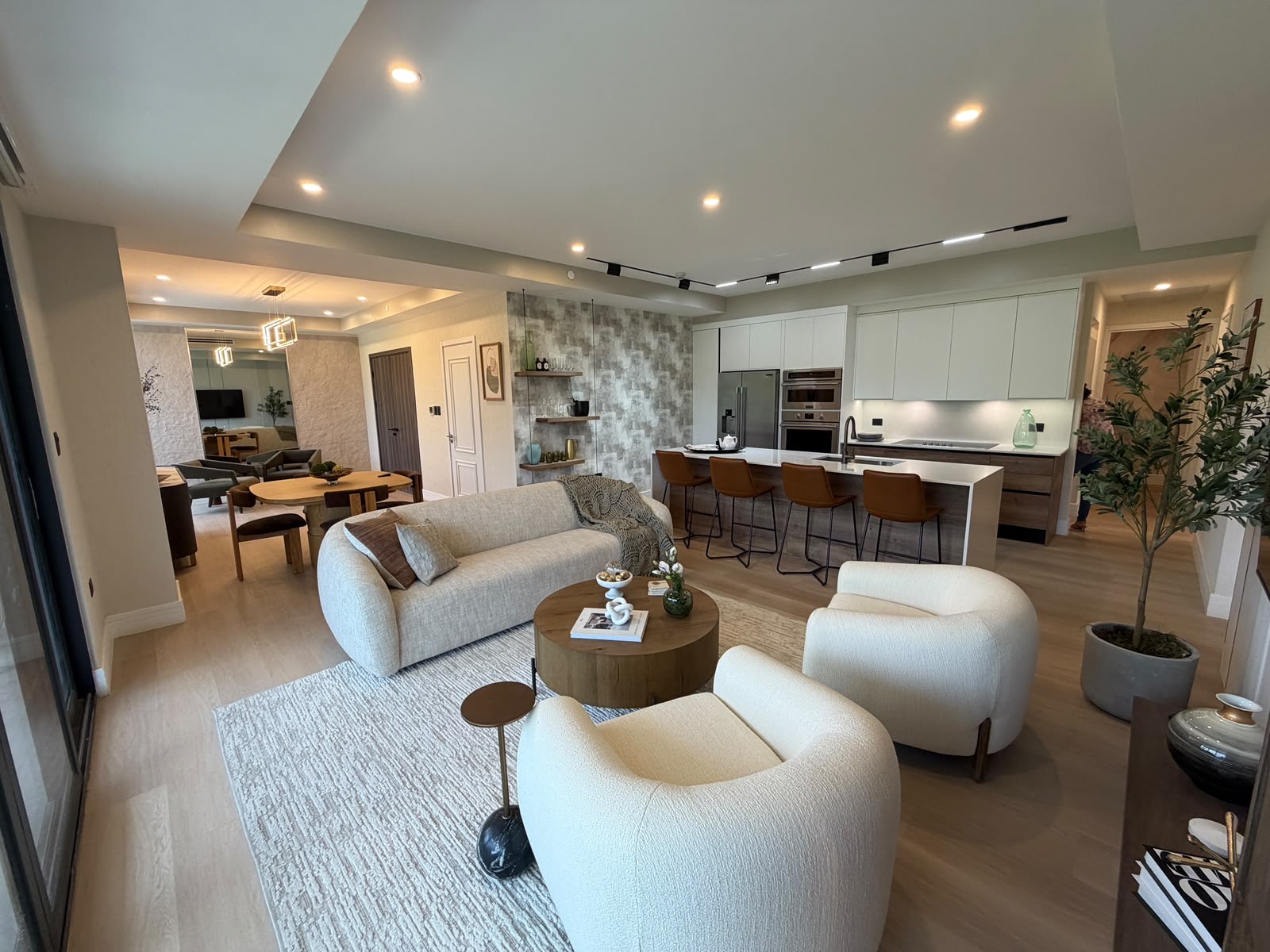 Open-plan living, dining and kitchen