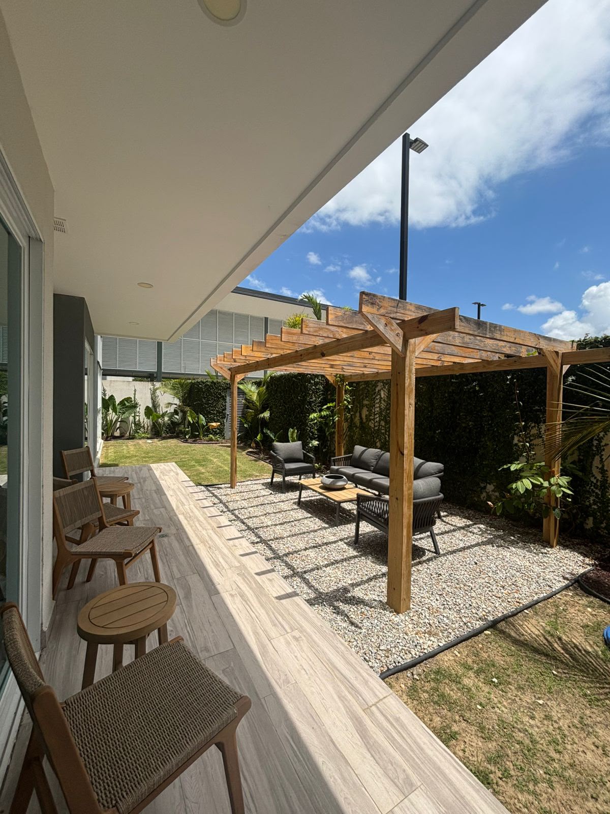 Outdoor patio and pergola lounge