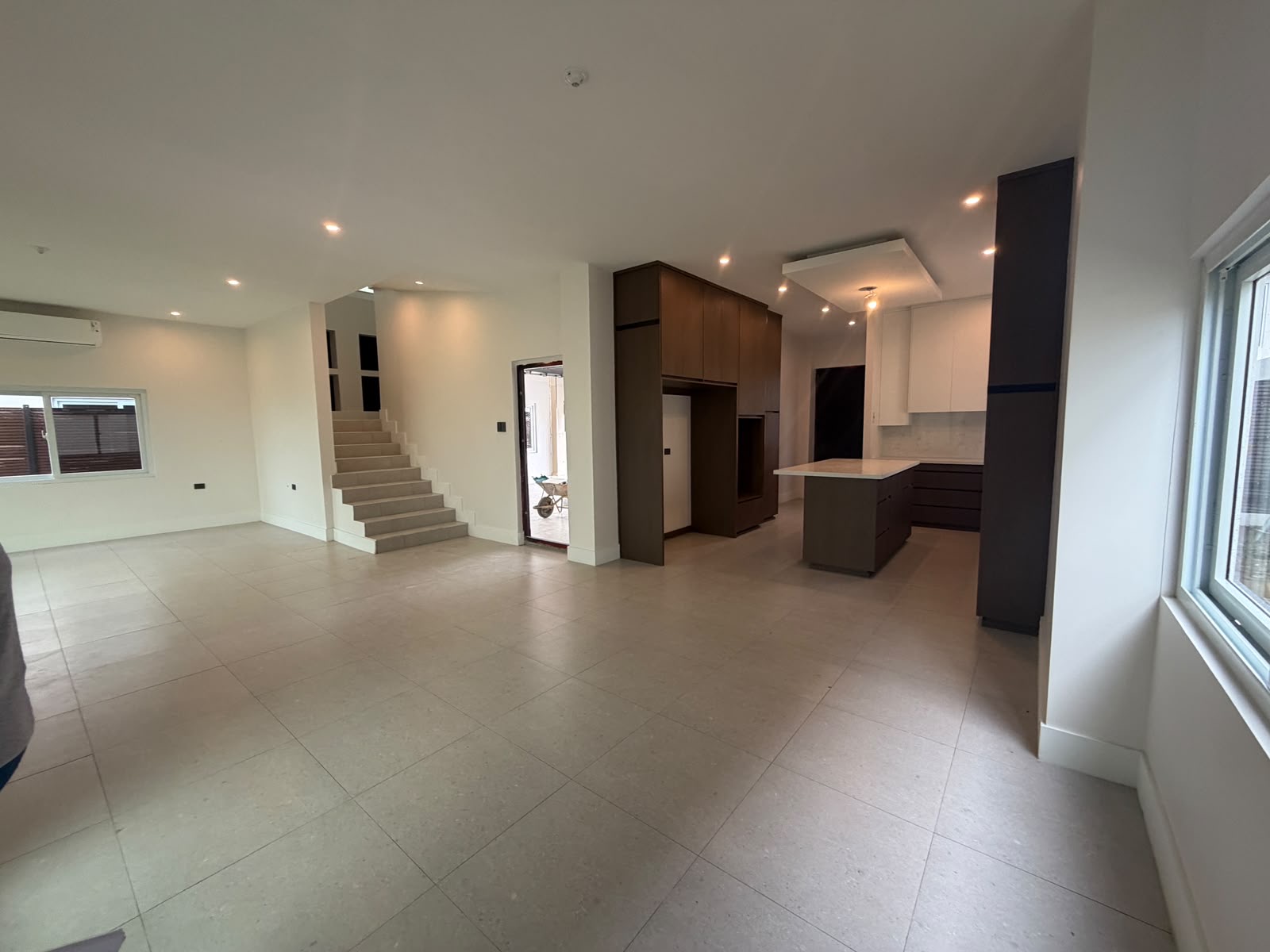 Open-concept living, dining and kitchen