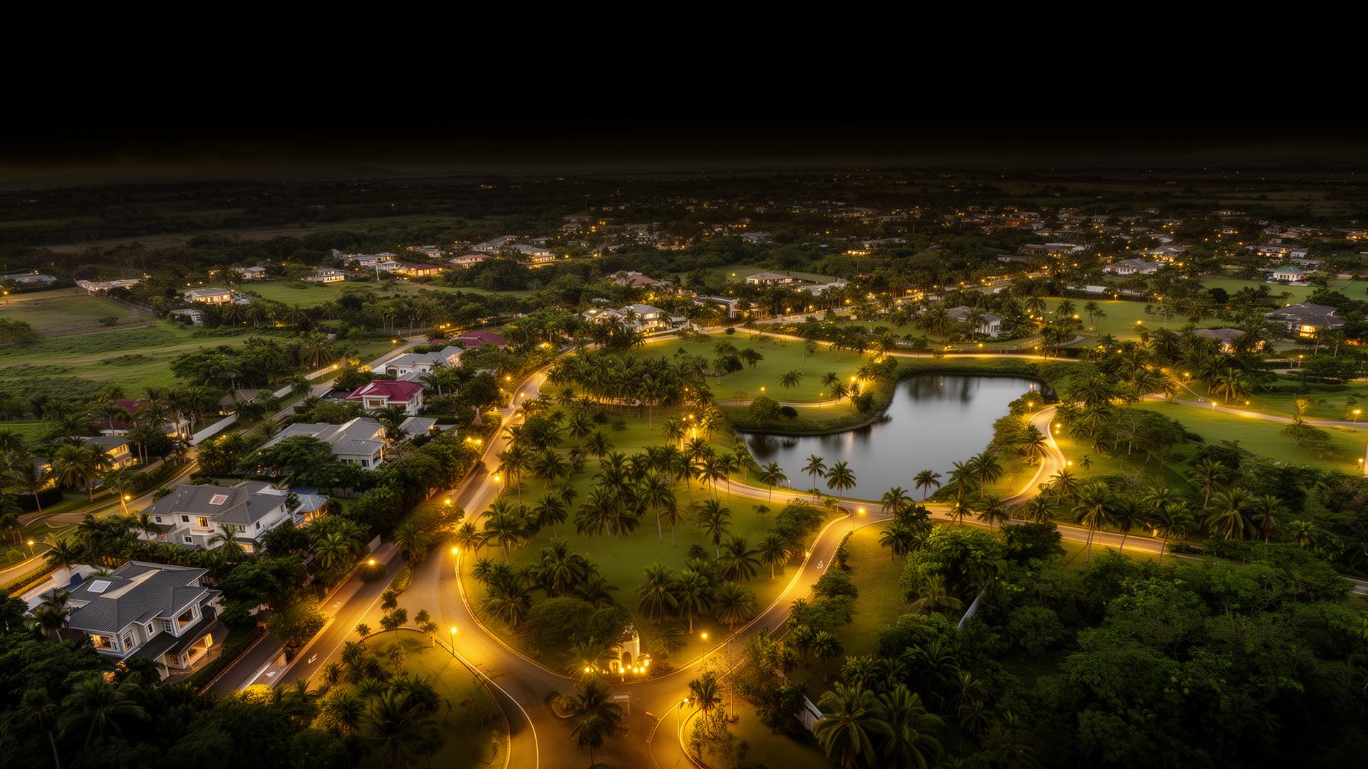Infinity Lakes Trincity aerial twilight view